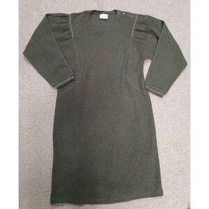 Wrap london womens medium army green cotton knit winter dress modest
